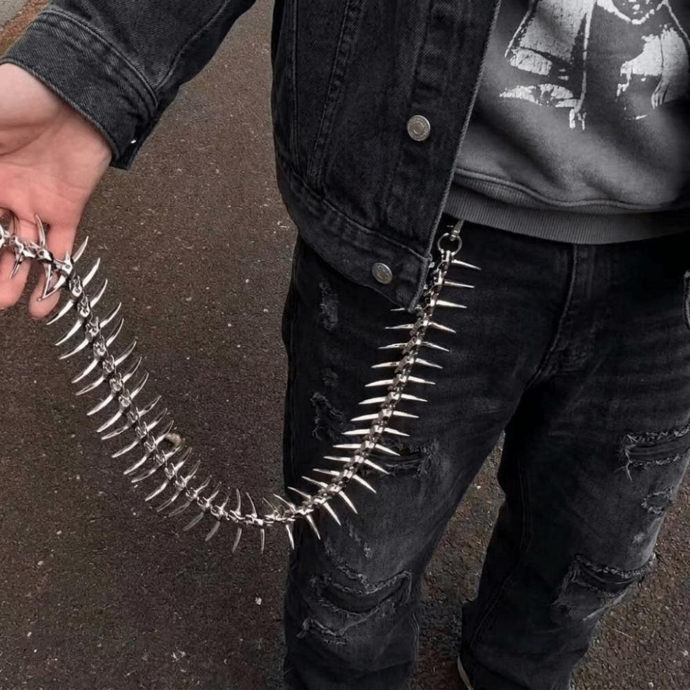 Long Size Pant Chain Spiked Thorn Bag Pendant Hip-Hop Keychain  Men