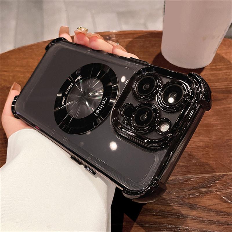 

Роскошный прозрачный магнитный чехол Magsafe с покрытием для iPhone 14 13 12 11 Pro Max 14Pro, противоударный прозрачный акриловый чехол с углами iPhone 14 Pro Max чёрный