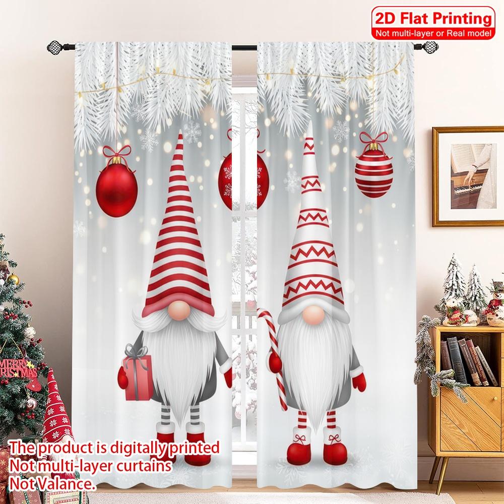 

2D flat printing 2pcs Merry Christmas Trendy Curtains Christmas Gnomes Winter Snow_b Digital Printed Polyester Drapes Birthday 52.50×116.00 CM 2pcs