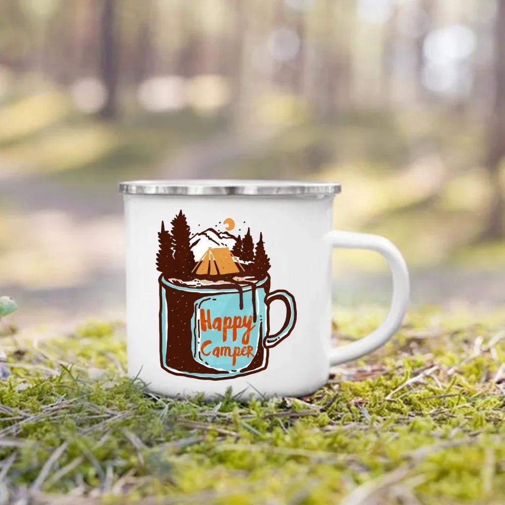 Camping Coffee Handle Cup Sometimes Nature Is All You Need Print Enamel Mugs Nature Hiking Water Tea Mug Holiday Travel Gift Cup