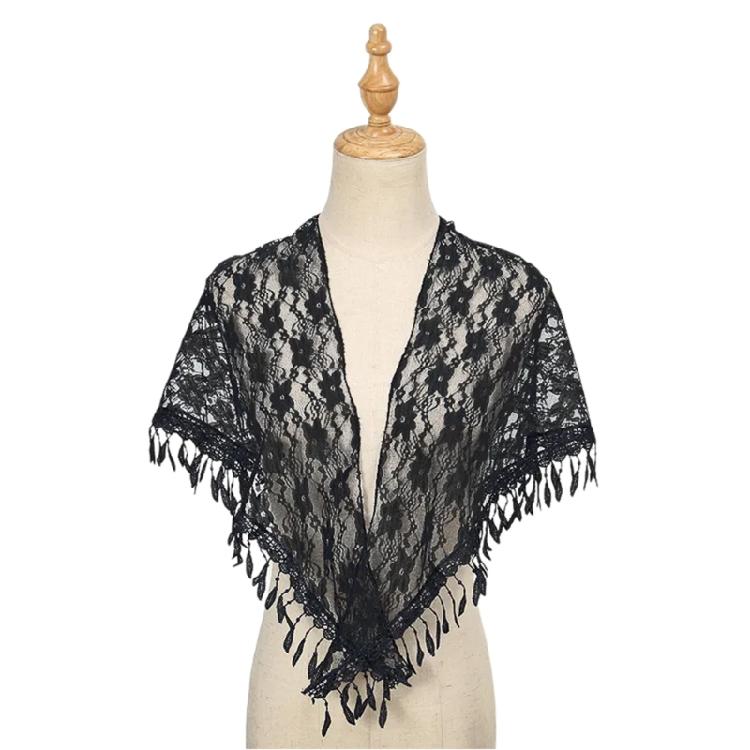 Stylish Lace Triangular Headscarf Hollowout Fringed Shawl With Flower Pattern Great For Fashion Enthusiasts Women Favor