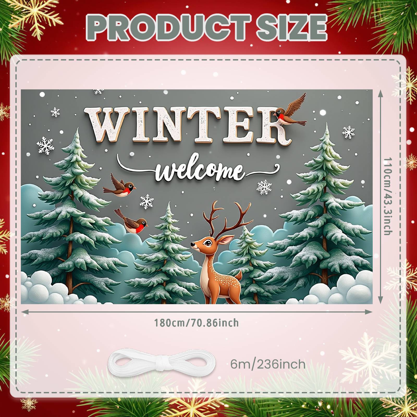 

Winter Banner Red Bird Forest Display Winter Display Green Forest Deer Backdrop For Winter Festival Indoor Wall Christmas