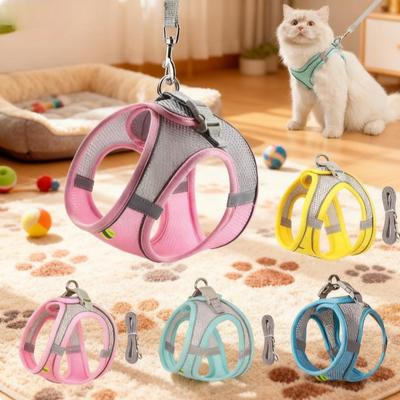 Katzengeschirr-Leine-Set, ausbruchsicher, Kätzchengeschirr für Katzen, kleine Hunde, atmungsaktiv, für Welpen, Haustier, zu Fuß, Leine, Katzenzubehör