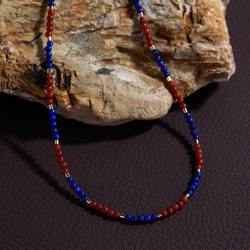 S925 Sterling Silver Natural Blue Gold Malachite Nanhong Agate Color Treasure Necklace Female Personality Color Handmade Beaded Versatile
