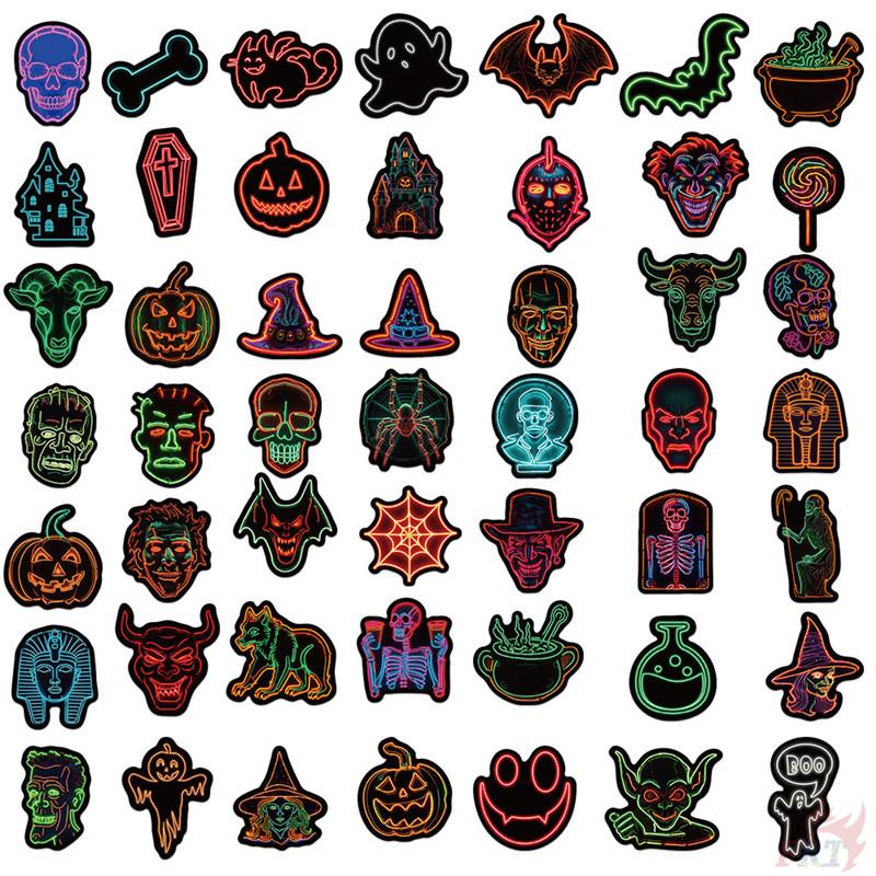 50Pcs/Set Neon Color. KUSO Funny Halloween Scary Horror Stickers DIY Fashion Waterproof Doodle Decals Stickers
