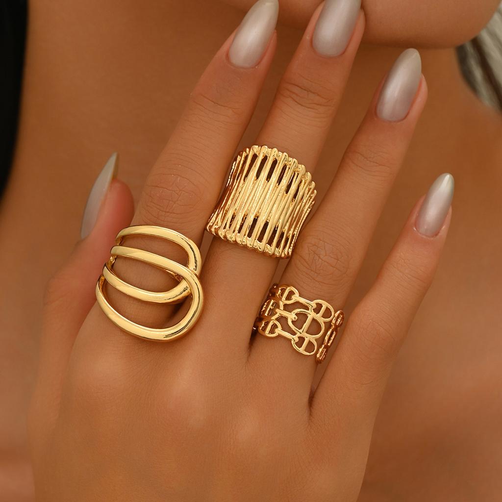 Fashion Women's Jewelry Geometric Smooth Design Versatile Ring Niche High-end Jewelry Set