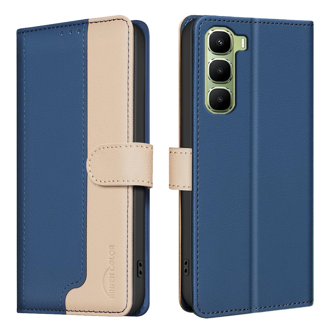 

For Infinix Hot 60 Pro+ 4G Leather Case BINFEN COLOR Splicing Color RFID Blocking Wallet Stand Phone Cover Blue