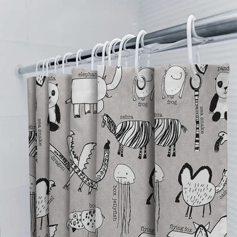 Cute Animal Shower Curtain Forest Deer Fox Rabbit Pattern Bathroom Decor Waterproof Home Textile Room Divider