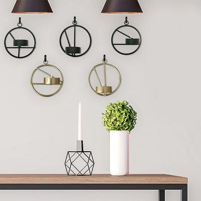 Iron Art Geometric Candle Holder Easy To Clean Stylish Design Wall Hanging Tea Lights Durable Round Metal Wall Holder
