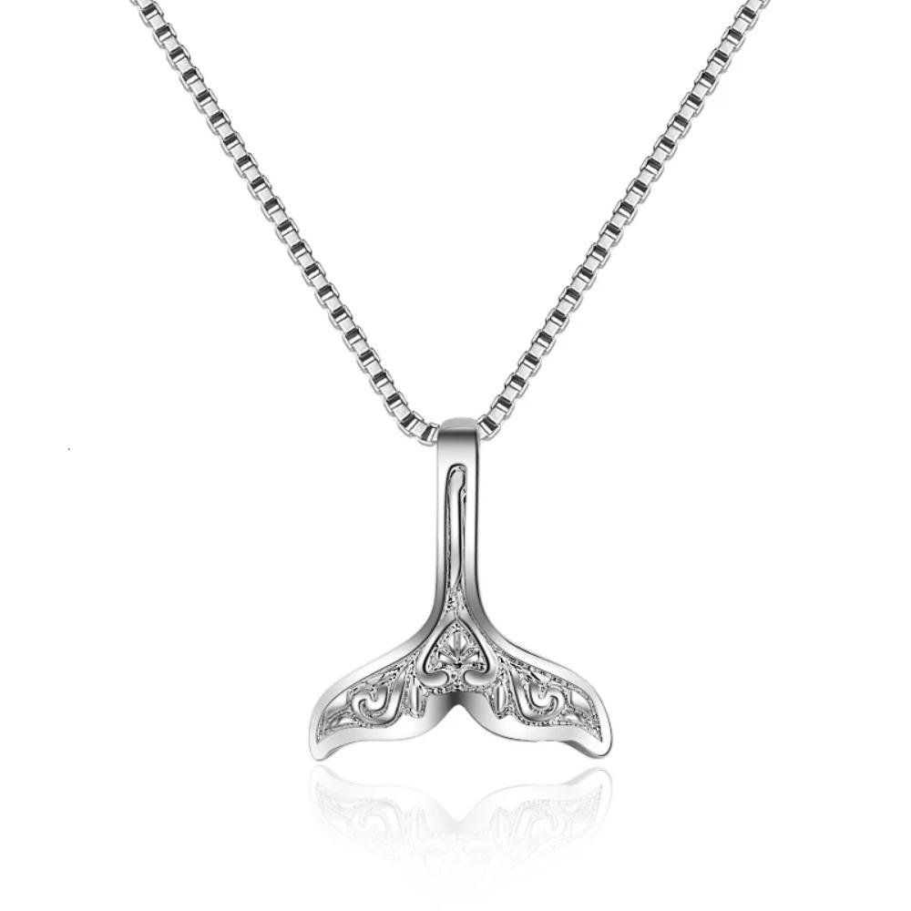Fine Wedding Jewelry 925 Silver Whale Tail Fish Nautical Charm Mermaid Tail Silver Necklace for Women Choker Neckalces