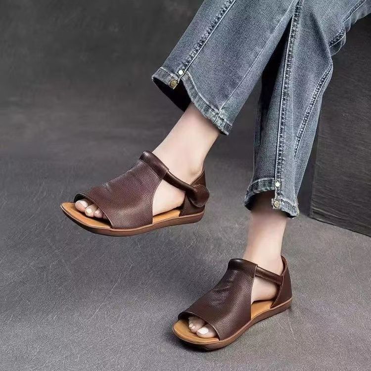 Retro sandals 2025 summer new casual comfortable literary handmade simple versatile flat Roman women's shoes