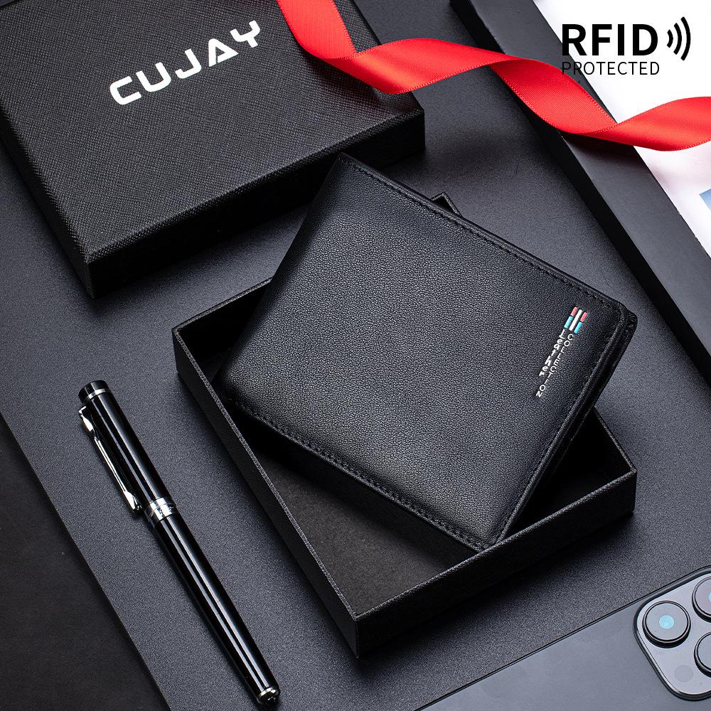 Nouveau Portefeuille en Cuir pour Homme - Portefeuille Court en Cuir de Vachette Première Couche, Pince à Billets Cadeau pour Père, Mari ou Petit Ami