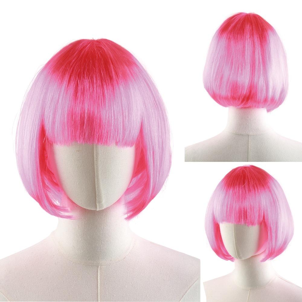 Cute Short Bob Wigs Funny Halloween Cosplay Anime Wigs Fashion Colored Straight Hair Costume Party розовый