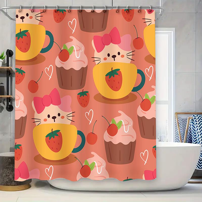 

Cute Cat Cupcake Bathroom Shower Curtain Decorative Fabric Polyester Waterproof Home Decoration W60H190(CM)-1 Pcs