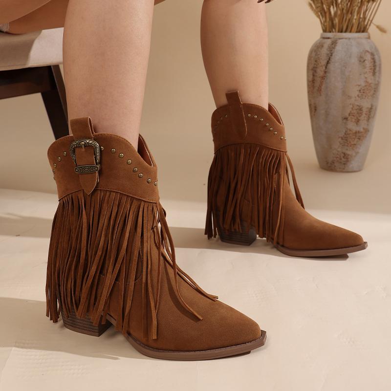 

Fashion Boots for Women Temperament Pointed Toe Chelsea Boots Retro Suede Casual Boots Tassel Design Ankle Boot Bottines Femmes 36 темно-коричневого