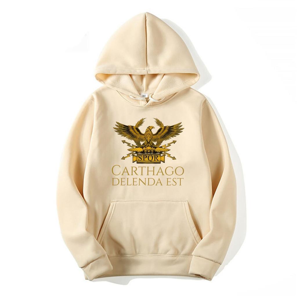 Ancient Classical Roman History Carthago Delenda Est Latin  Sleeve SPQR Hoodies Imperial Golden Eagle Hoodies
