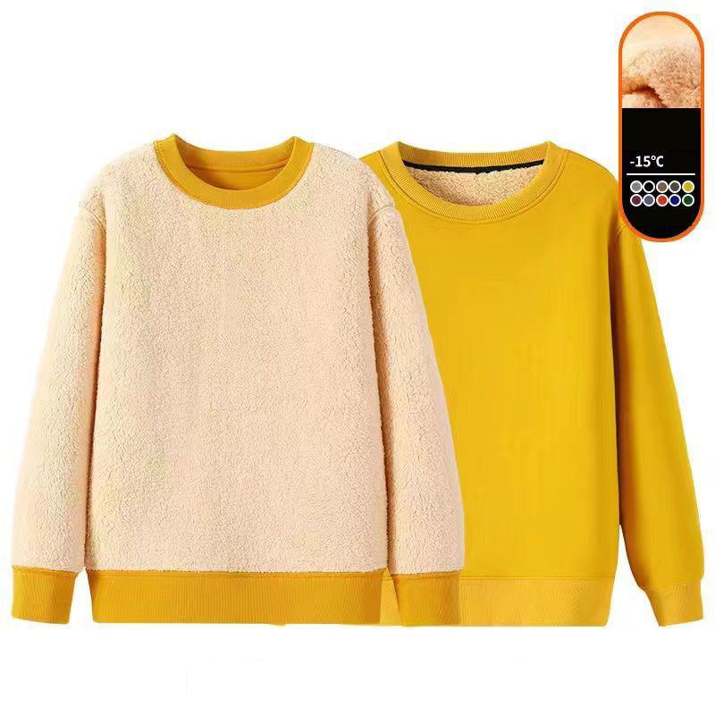 Autumn Winter Men's Lamb Velvet Sweatshirt Round Neck Thickened Pullovers Versatile Warm Base Shirt Casual Thermal Underwear Tops