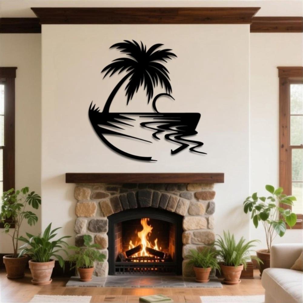 Tropical Paradise Metal Wall Art Palm Tree Ocean Moon Iron Artwork Home Living Room Bedroom Decor Coastal Farmhouse Hanging Ornament