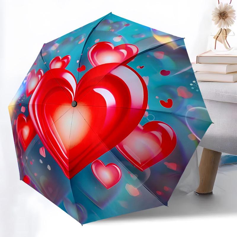 

1pc Heart Print Automatic Folding Umbrella Durable Iron Frame,All Seasons Home Travel Outdoor Multifunctional Umbrella yy251115153