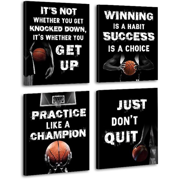LNLAGBO pirational Basketball Wall Art Prints,Basketball Art Prints,Sports Canvas Posters for Sports Fans Boys Guys Room Dorm Bedroom Wall Decor,Set