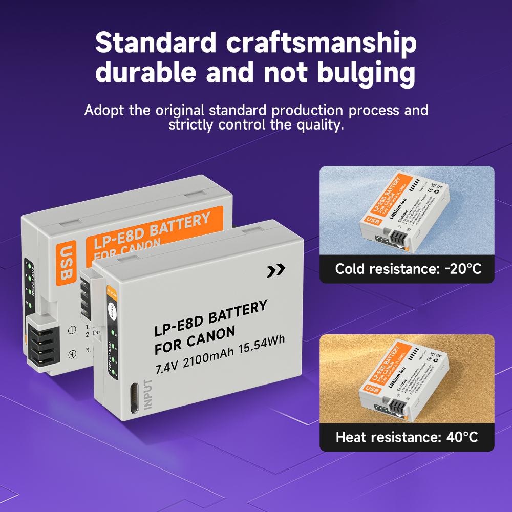 PALO 2100mah LP-E8 Type-C Battery with Indicator Lamp for Canon EOS 550D 600D 650D 700D X4 X5 X6i X7i T2i