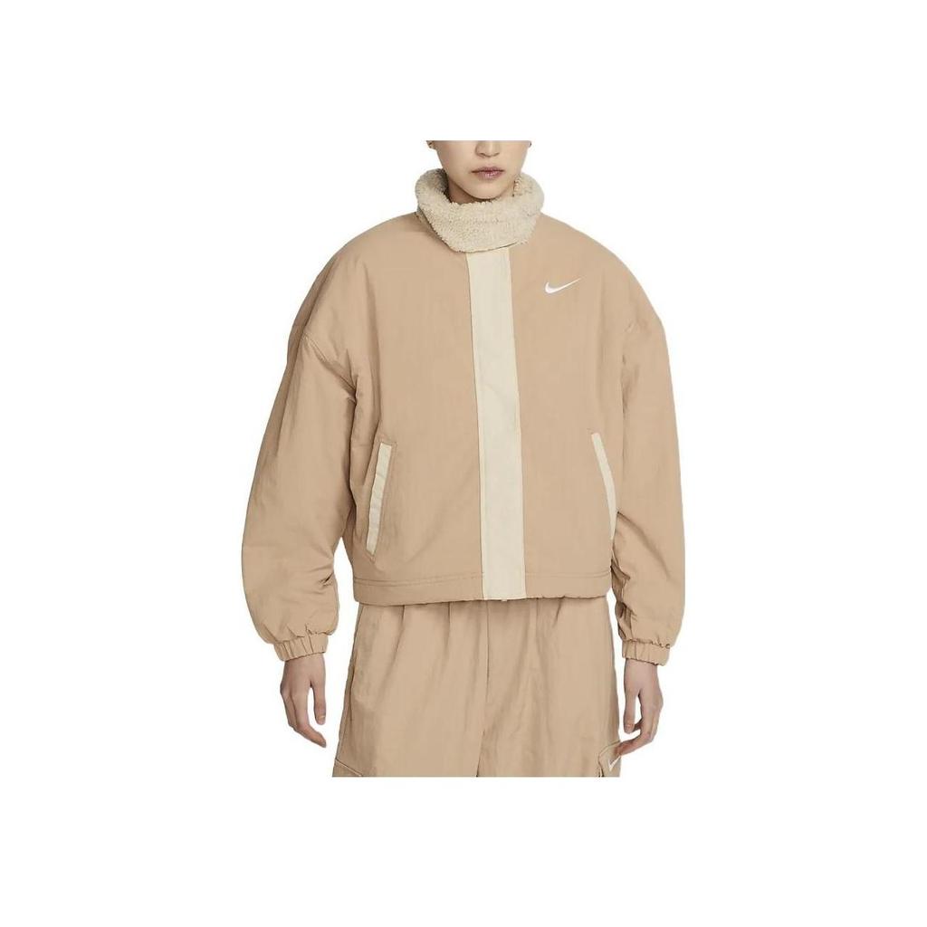 Nike Spliced Logo Embroidered Funnel Neck Fleece Jacket Women Outerwear Lotus-Pink DQ6847-200