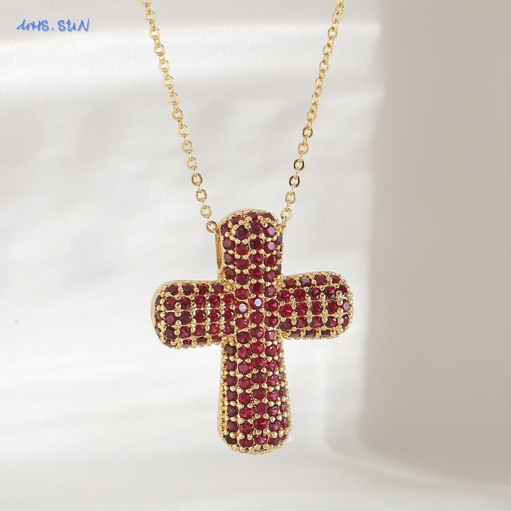 MHS.SUN Luxury Zircon Bubble Cross Pendant Necklace for Women Men Fashion Gold/Silver Color Religious Crosses Jewelry Gift