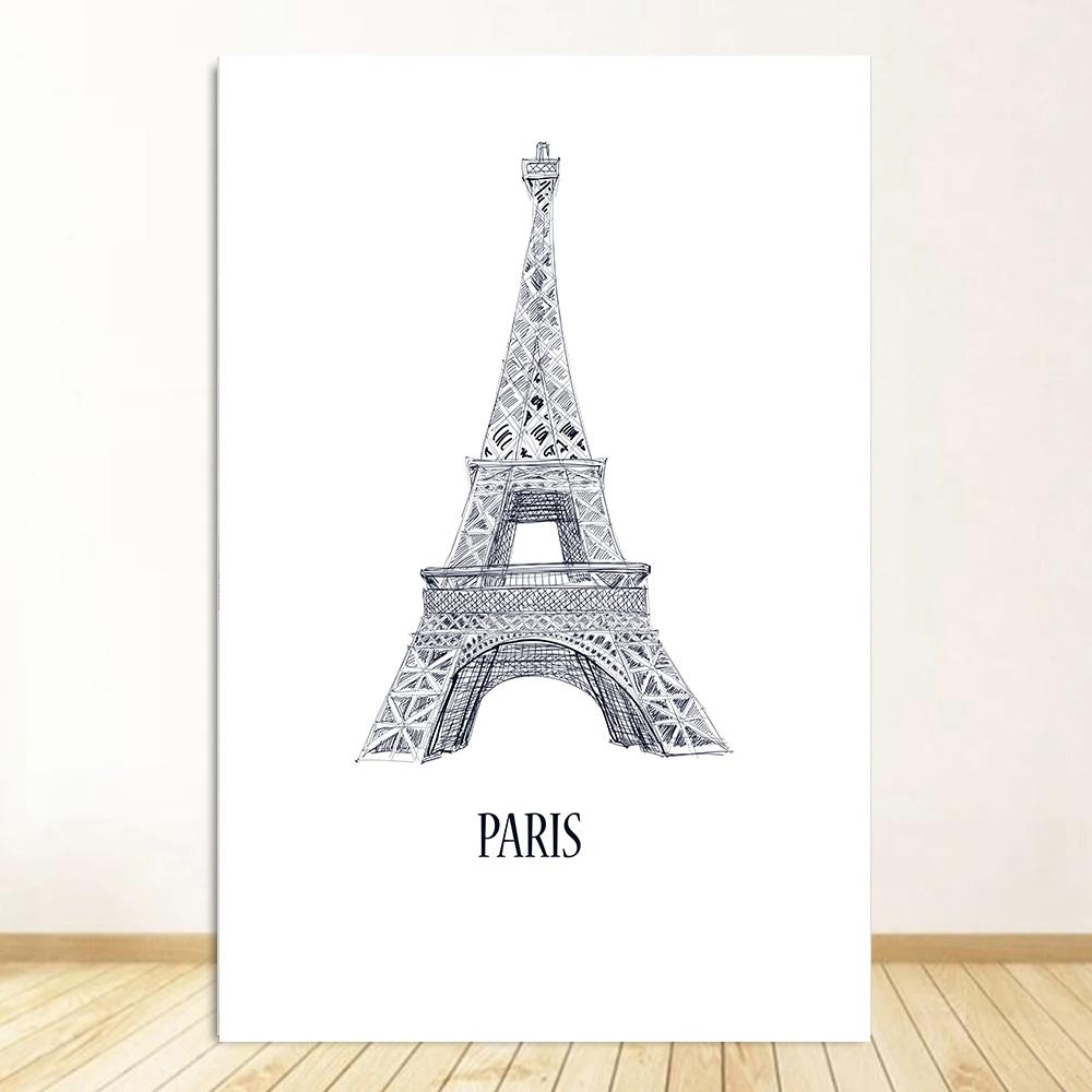 Black White Travel Poster Retro City Landscape Print Canvas Painting Nordic Wall Art Home Decor