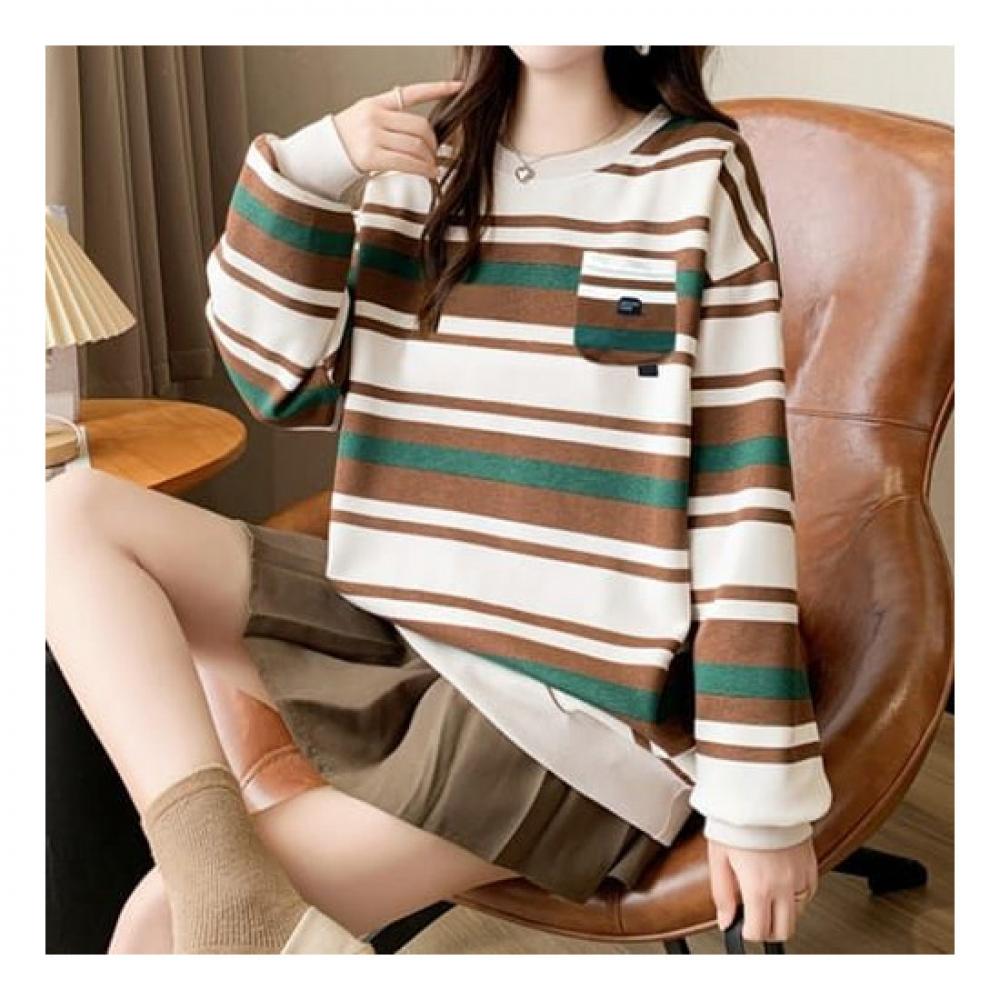 Navava Men Casual Colorblock Striped Round Neck Long Sleeve Sweatshirt Nt1977