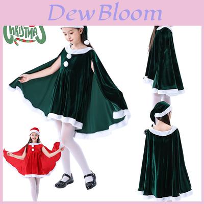 Adorable Tenue de Noël en Velours pour Petites Filles avec Cape Père Noël Lutin