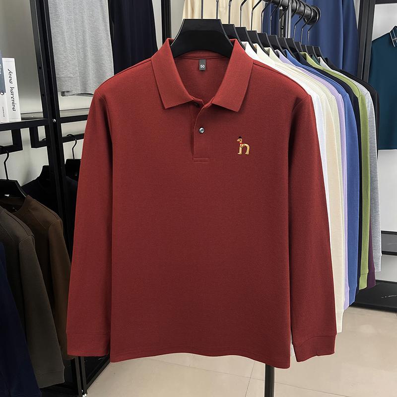 STORN Herren Poloshirt Baumwolle Kragen Hund Stickerei Langarm T-Shirt Herbst Neu Business Casual Gutaussehende Herrenbekleidung