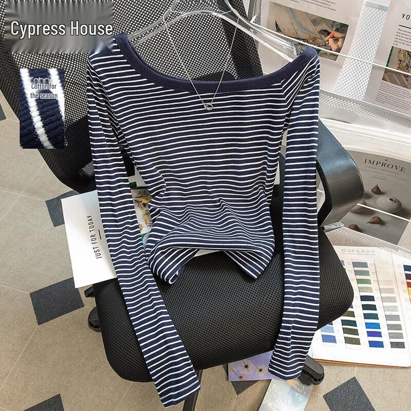 

Sibaishi Women s Contrast Stripe Off-Shoulder Long-Sleeve Top M