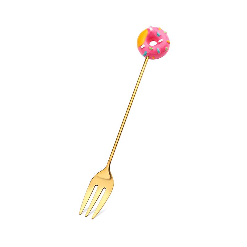 Cute Stainless Steel Donut Shaped Spoon Fork Ice Cream Cake Dessert Spoons Coffee Stirring Spoon Candy Cartoon Teaspoon