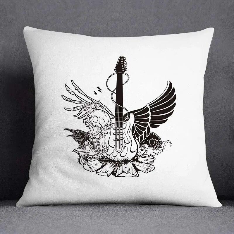 Musical Note Guitar Series Pattern Home Decoration Pillow Case Square Office Cushion Cover