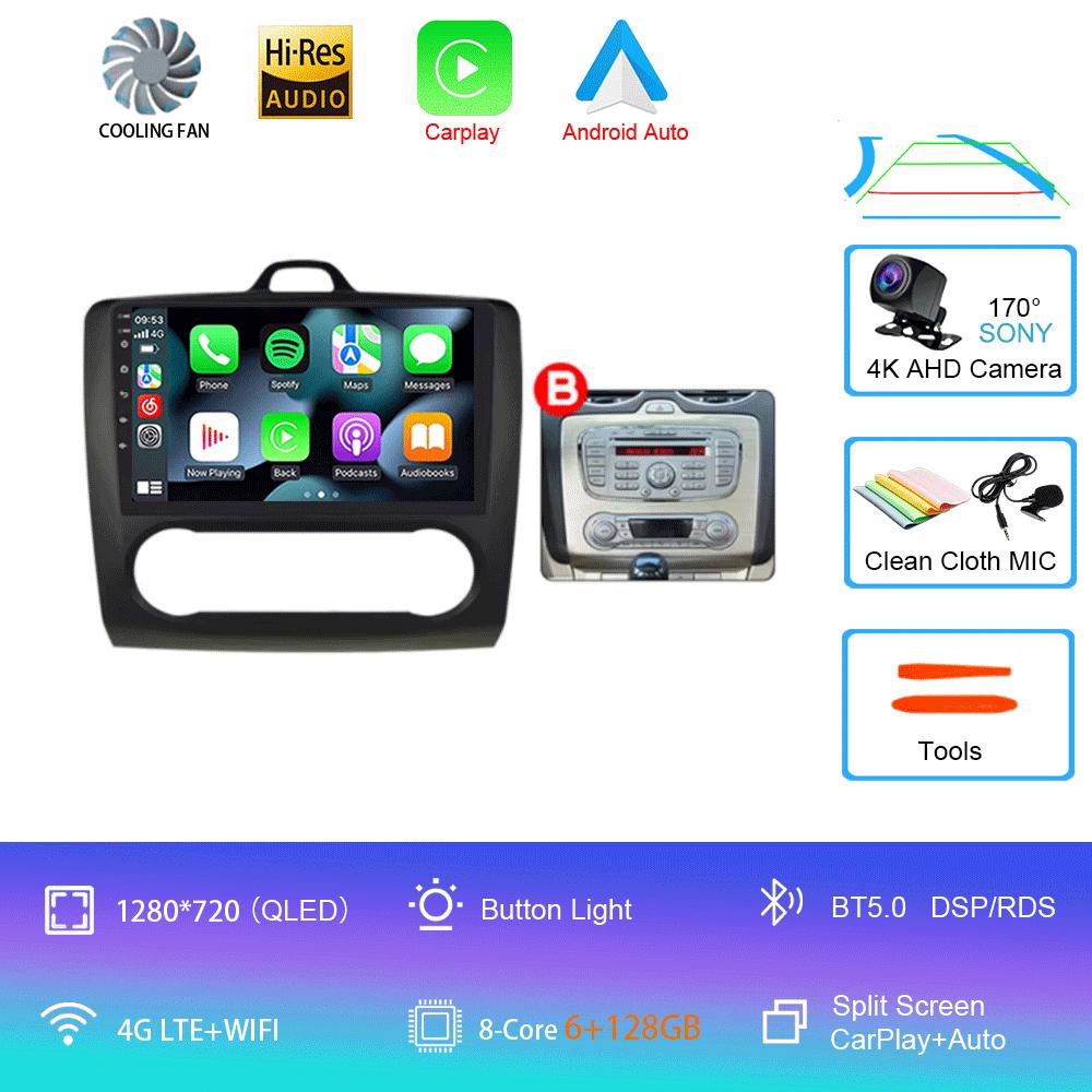 Android 14 Car Radio Autoradio For Ford Focus 2 Mk2 2004 - 2011 GPS Navigation Multimedia Player Carplay Stereo WIFI 360 Camera