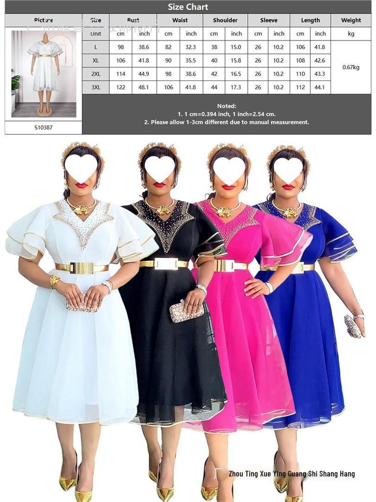 Plus Size V-neck African Women’s Bodycon Dress with Beaded Belt