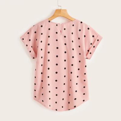 Zomer Kwaliteit Pullover Ronde Hals Rechte Buis Polka Dot Top T-shirt met Korte Mouwen