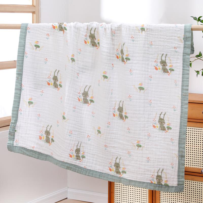 High-Density Cotton Newborn Bath Towel - Six-Layer Gauze, Printed Design, for Infants & Kids