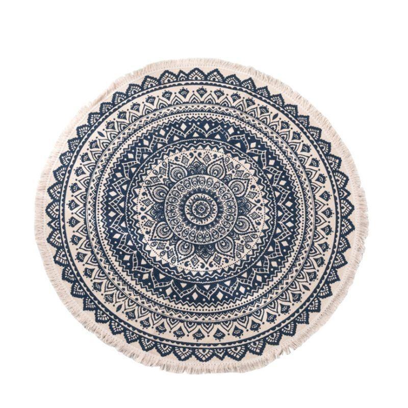 Retro Boho Rund Teppe med Dusk Dør Gulvmatte Bomullslinteppe Home Decor