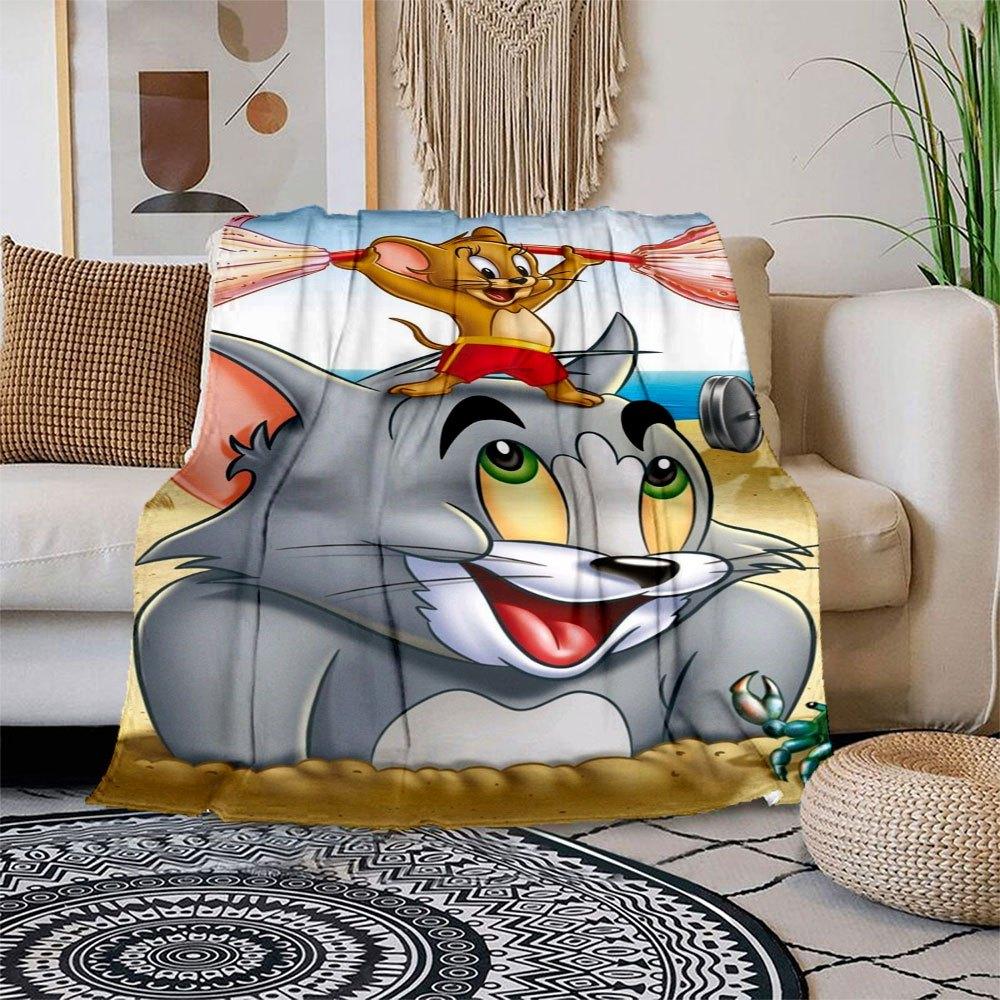 

Tom and Jerry Beach Adventure Kids T-ShirtBlanket Flannel Throw Blanket for Sofa, Bed, Travel, Camping, Office 100x150cm
