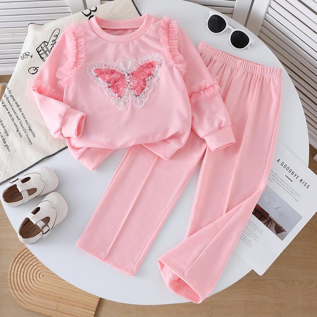 Girls' Cute Casual Sports Hoodie & Pants Set - Stylish Long Sleeve Two-Piece Outfit for Spring & Autumn