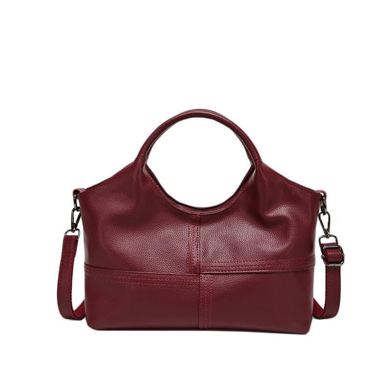 2025 Women's Soft Leather Shoulder Bag: Large Capacity, Fashionable Stitch Design, Perfect for Moms