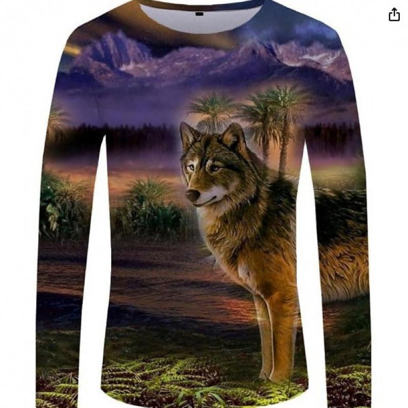 Herren Langarm T-Shirt Tier Tiger Wolf 3D Digitaldruck Bequem Übergröße Personalisiert Modisch Herbst Winter Langarm T-Shirt
