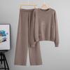 Fashion Autumn New Temperament Hot Diamond Loose Sweater Wide-leg Pants Knitted Two-piece Set for Women