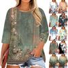 Damenmode Lässiges Print-T-Shirt mit Rundhalsausschnitt und 3/4-Ärmeln