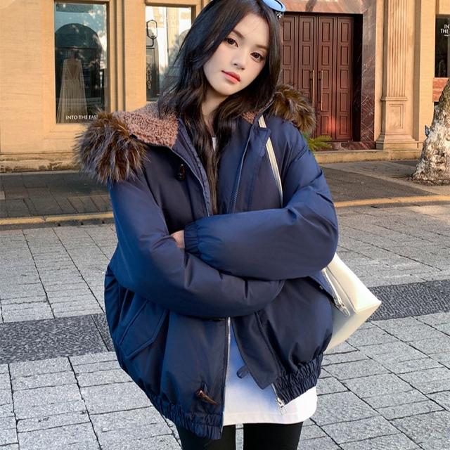 Winterparka Mantel Damen Retro Kurze Jacke Kapuzen-Oberbekleidung Koreanischer Stil Warmer Baumwollgepolsterter Mantel