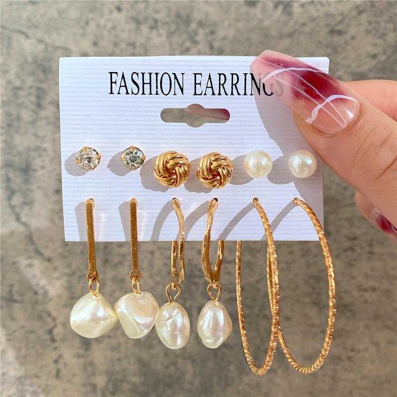 Modyle New Bohemian Female Pearl Earrings Set Punk Vintage Gold Color Geometric Drop Earrings for Women Fashion Jewelry