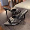 Fashion Pointed Toe High Heels Slippers Women Heeled Sandals Crystal Shoes Sexy 2025 Fashion Summer Open Toe Dress Pumps Party Slides