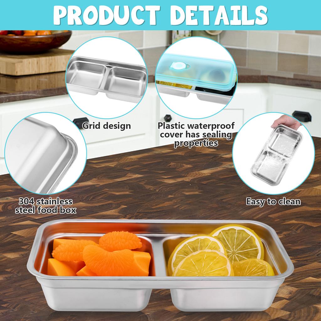6 Pack Double Compartment Stainless Steel Snack Containers With Lid Reusable Leak-Proof Food Storage Lunch Box Meal Bento Contai