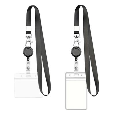 2PCS/Pack ID Card Protector Transparent Waterproof PVC Card Sleeve with Retractable Hanging Rope Home School Office Supplies ZYF